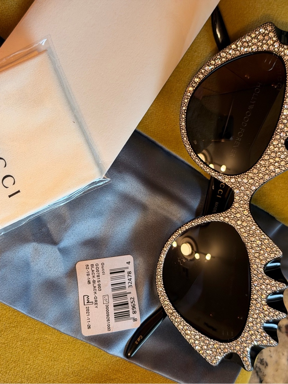 Gucci GG0781S Crystal-Embellished Black Cat-Eyed Hollywood Forever Sunglasses - Picture 8 of 14